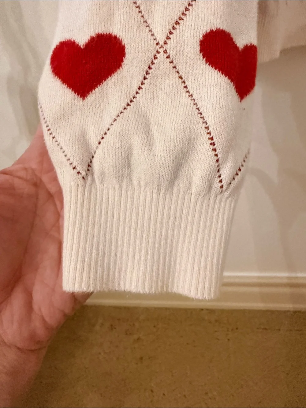 Gap Red and White Heart Crewneck Sweater